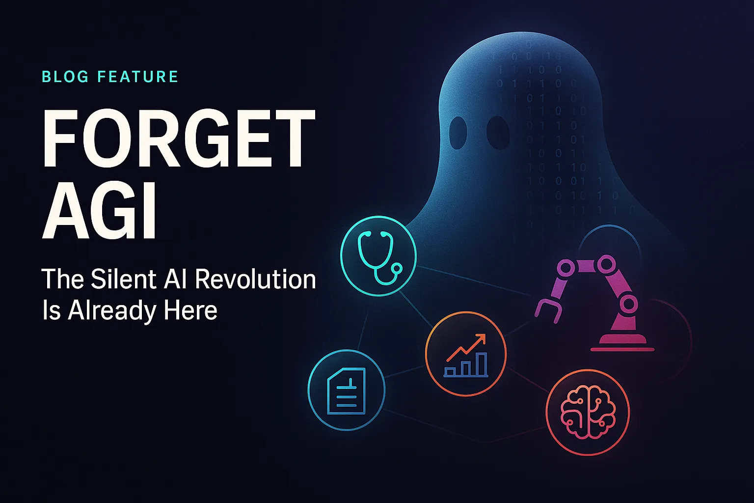 Text graphic stating "Forget AI, the silent revolution is already here" with a modern, minimalist design.